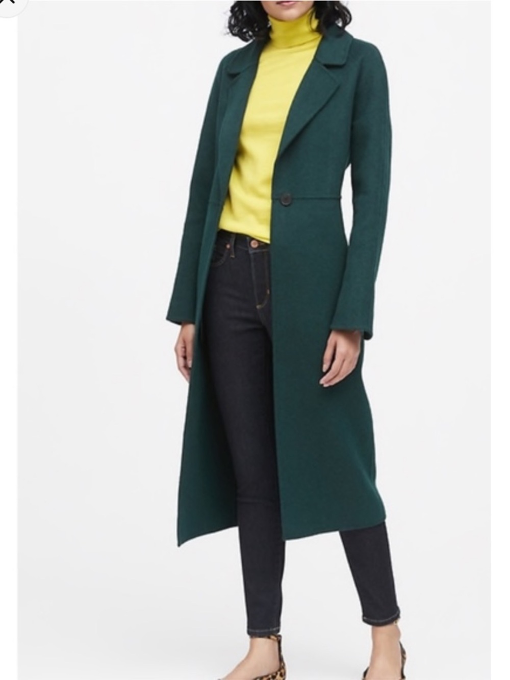 Like New Banana Republic Double Faced Long Wool Coat Unlined, Maxi, Deep Pine, M